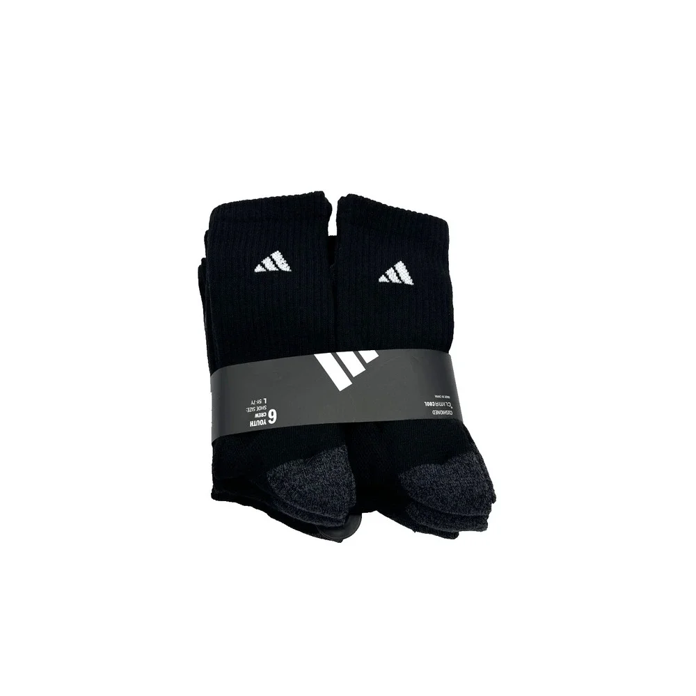 Adidas Unisex Youth Crew Mid-Calf‎ Athletic Socks 6 pack Size L 5Y-7Y IR0925
